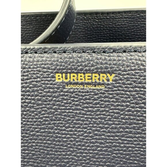 Burberry Medium Banner House Check Derby Leather Tote Shoulder Bag Regency Blue - Picture 10 of 16